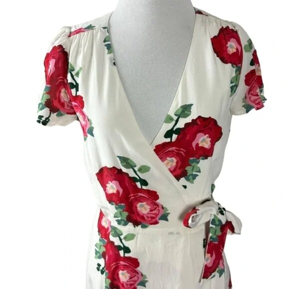 Sezane Anastasia Silk Floral Wrap Dress Ecru Peony Size 34 US 2 - Picture 5 of 11